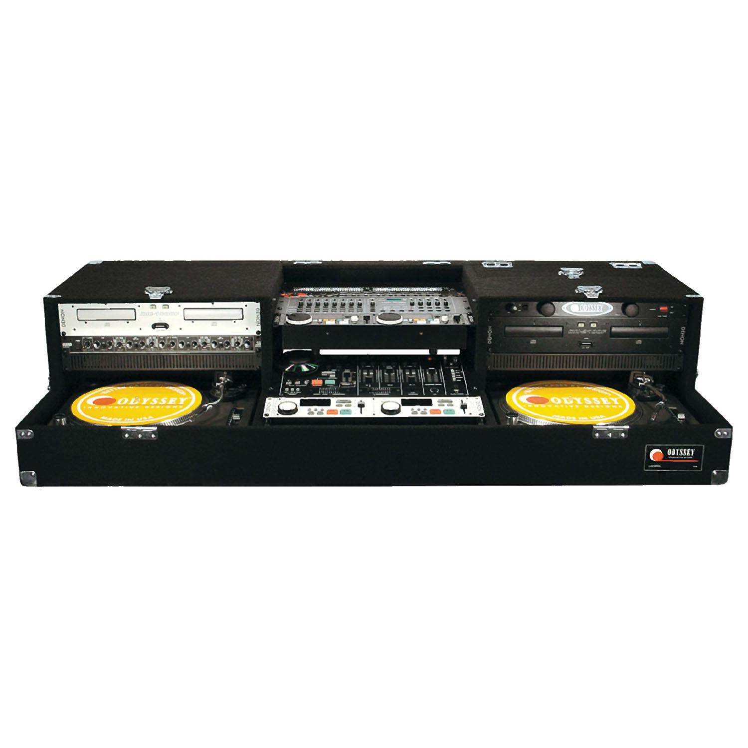 19" Rack Mountable DJ Mixer and Two Standard Position Turntables Carpet Case with Two Top Slidnig 4U & 15U Racks