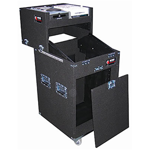 Slanted 8U Top Sliding 2U Bottom 12U Carpet Combo Rack Case with Wheels and Top Shelf Compartment