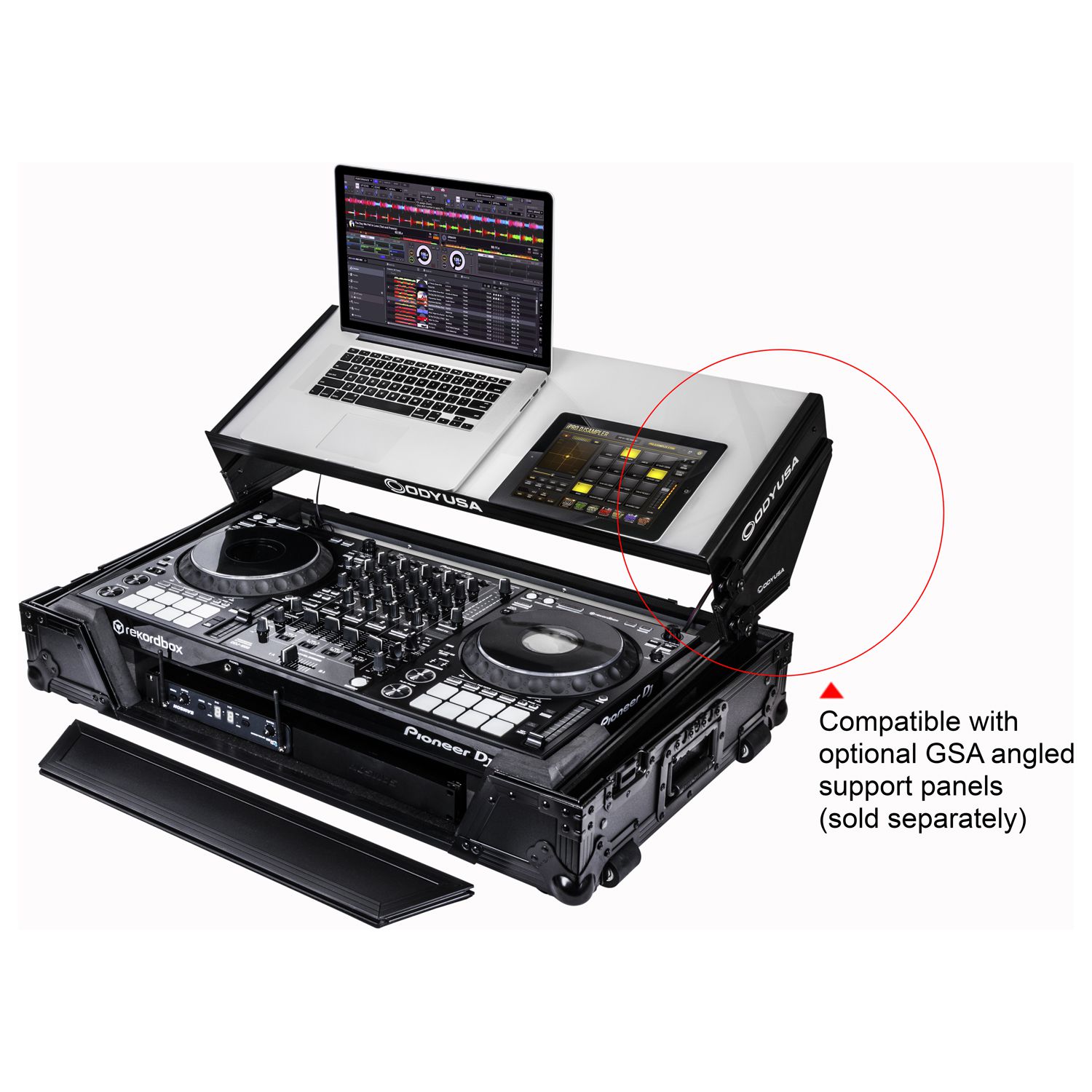 Black Pioneer DDJ-1000 / DDJ-1000SRT Case with 1U Rack Space with Glide Platform and LED Panel - Image 12