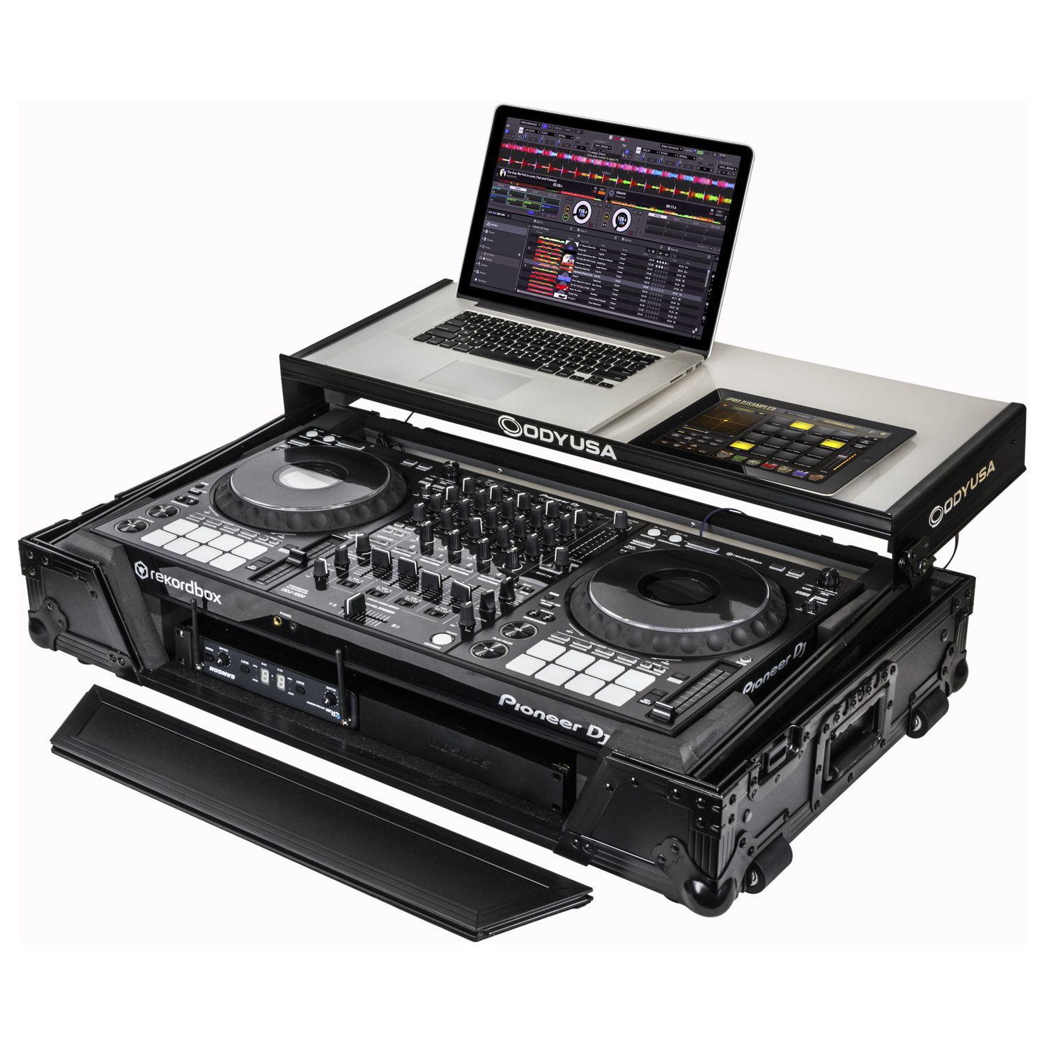 Black Pioneer DDJ-1000 / DDJ-1000SRT Case with 1U Rack Space with Glide Platform and LED Panel - Image 2