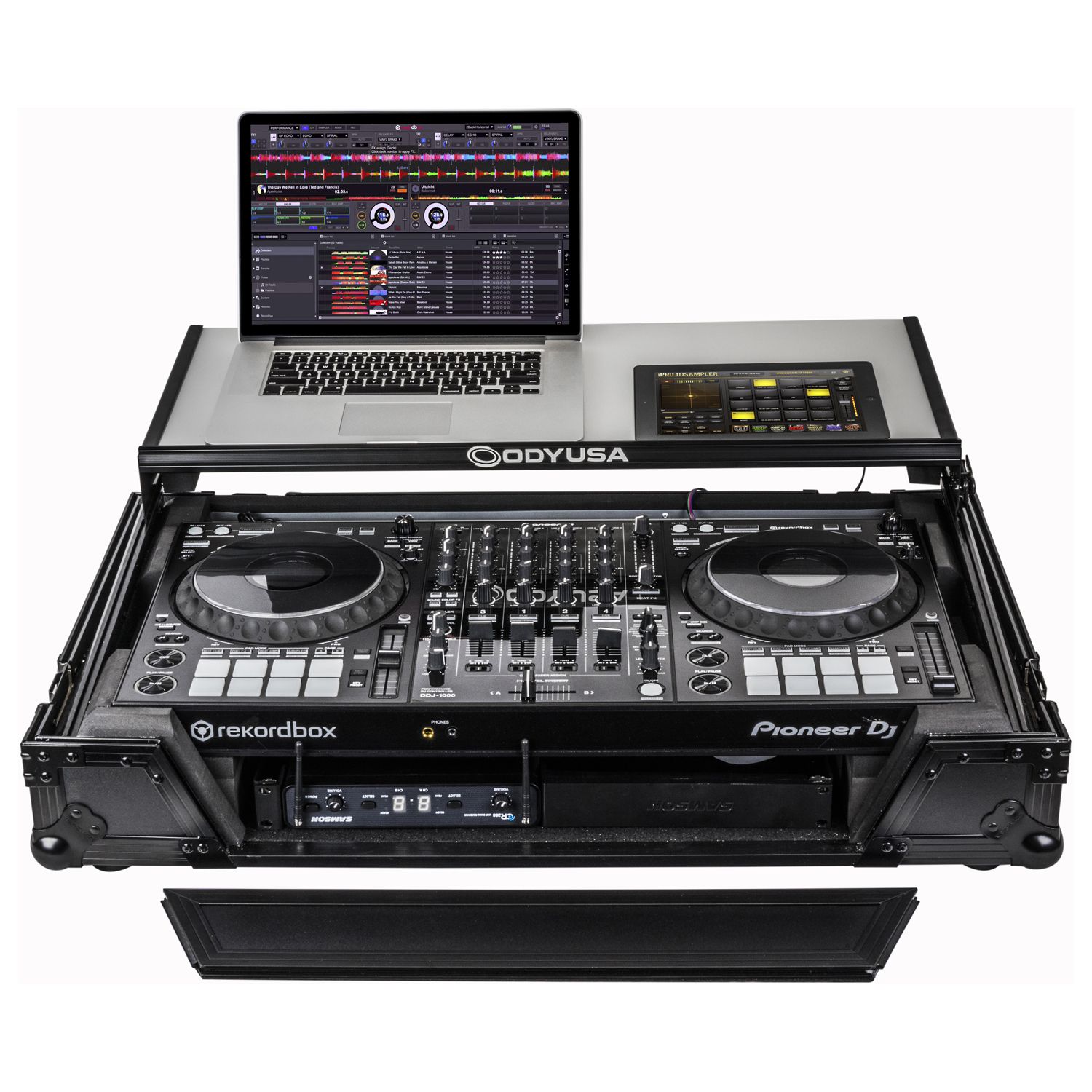 Black Pioneer DDJ-1000 / DDJ-1000SRT Case with 1U Rack Space with Glide Platform and LED Panel - Image 3