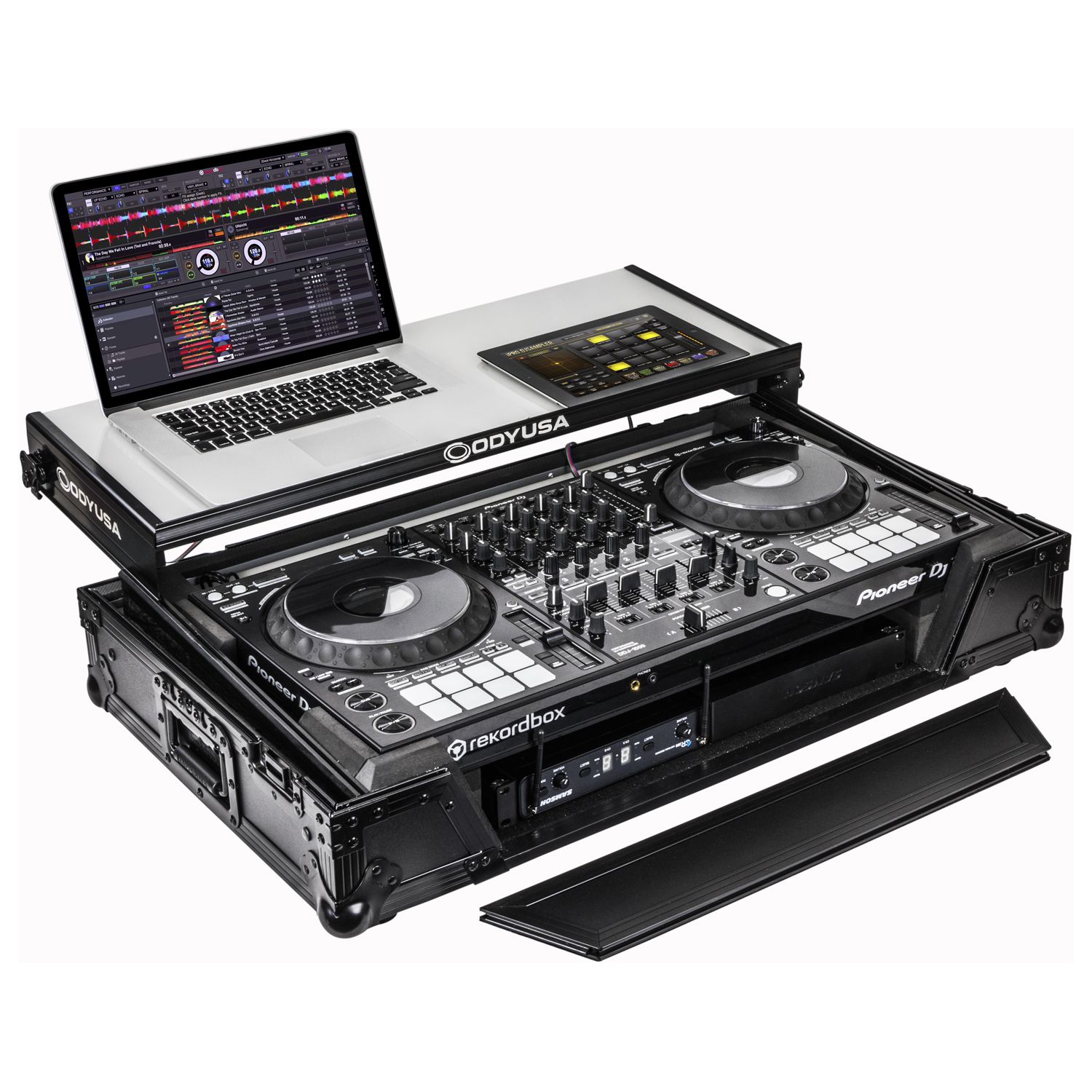 Black Pioneer DDJ-1000 / DDJ-1000SRT Case with 1U Rack Space with Glide Platform and LED Panel - Image 4