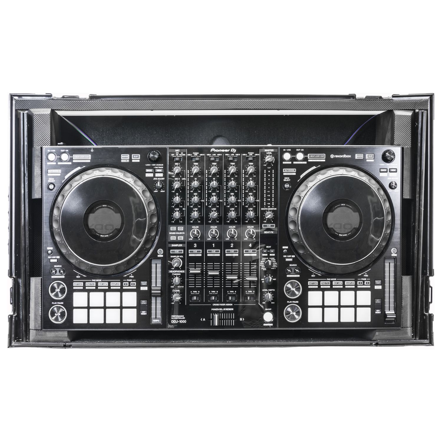 Black Pioneer DDJ-1000 / DDJ-1000SRT Case with 1U Rack Space with Glide Platform and LED Panel - Image 5