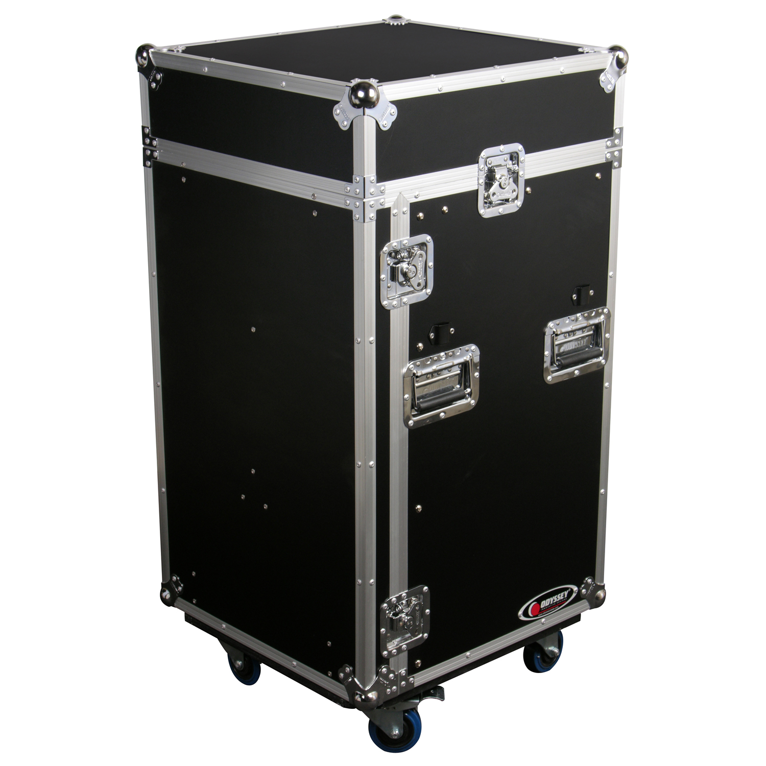 Deluxe 10U Top Slanted 16U Bottom Vertical Combo Rack with Glide Platform Wheels and Side Table - Image 5