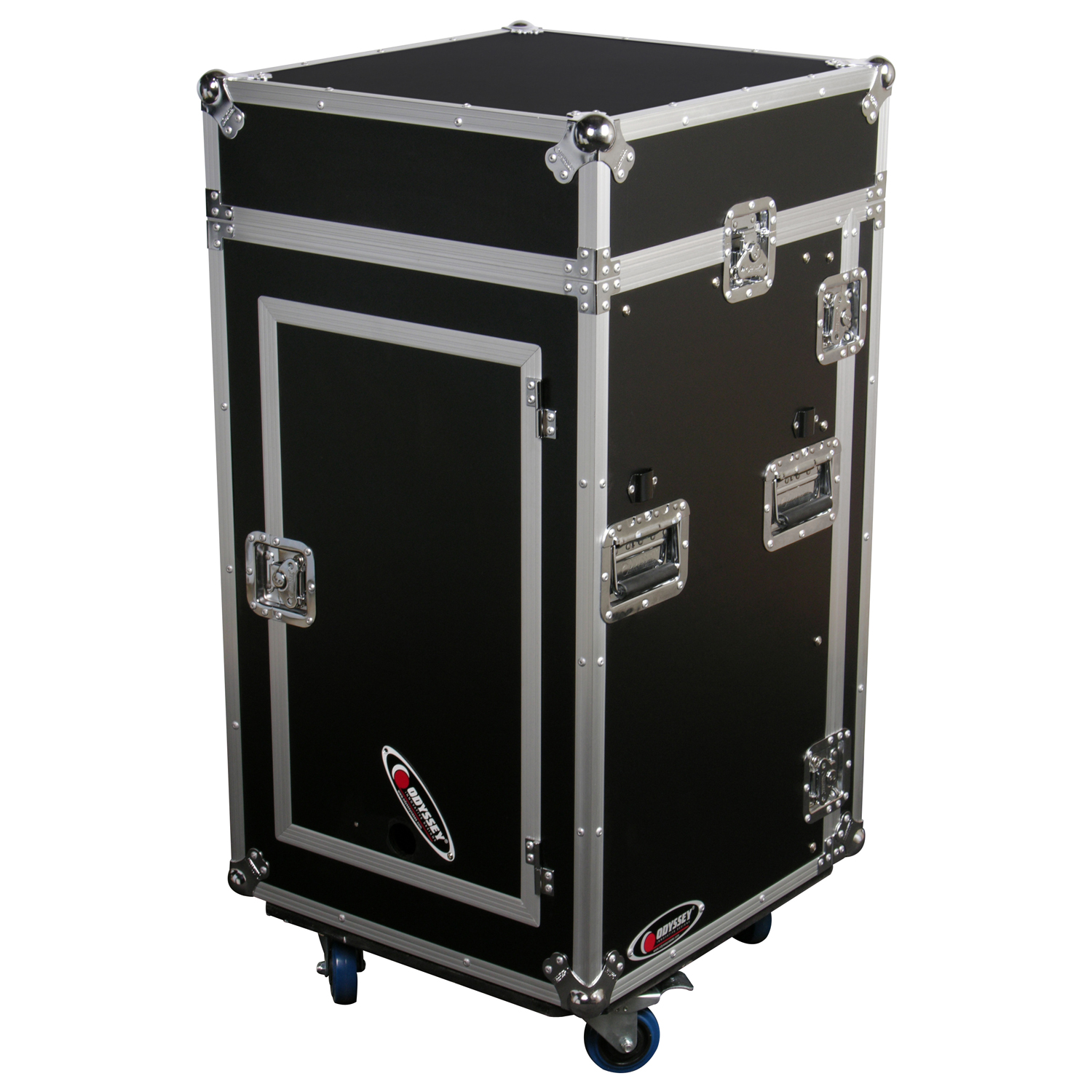 Deluxe 10U Top Slanted 16U Bottom Vertical Combo Rack with Glide Platform Wheels and Side Table - Image 6