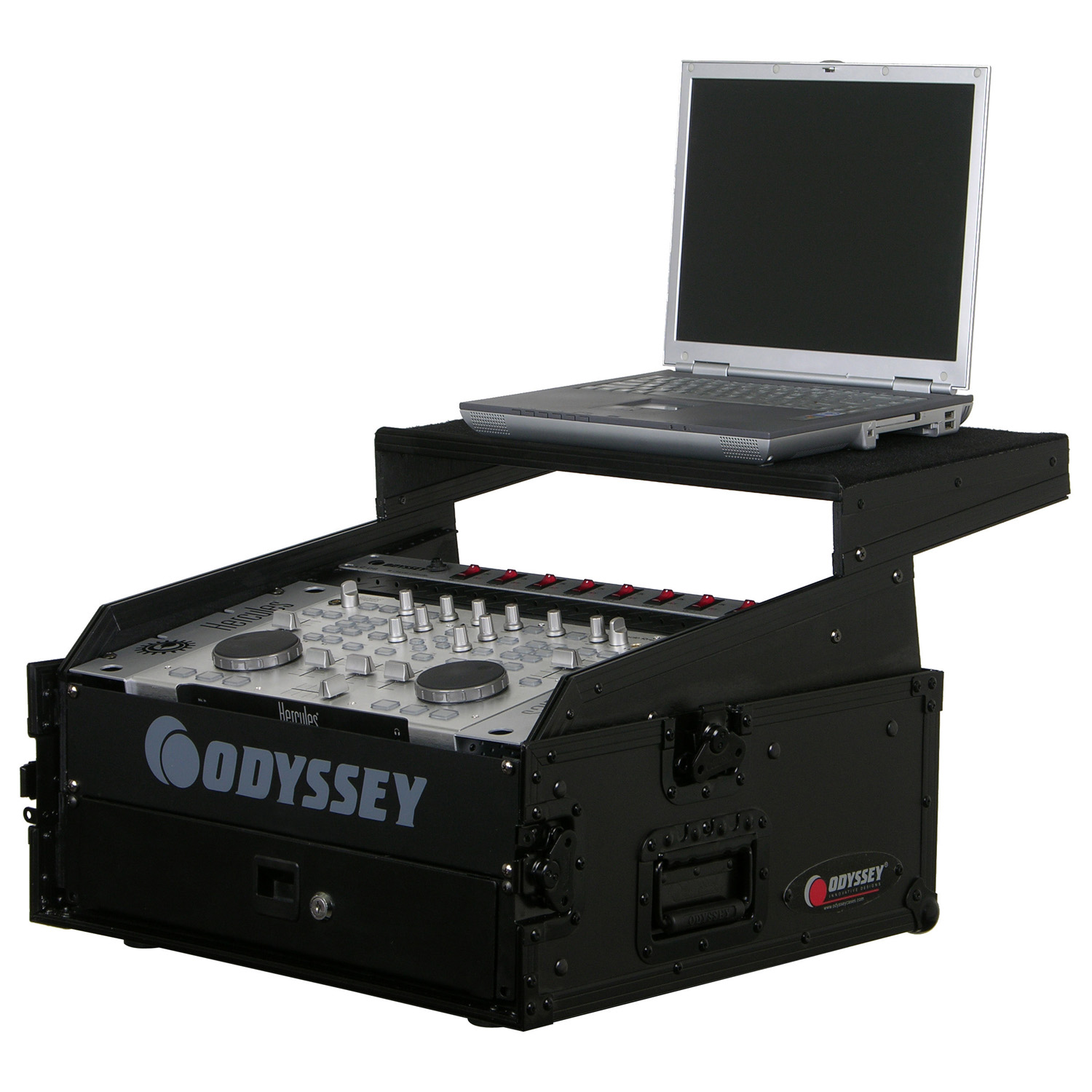 Black 10U Top Slanted 2U Vertical Combo Rack with Gliding Platform