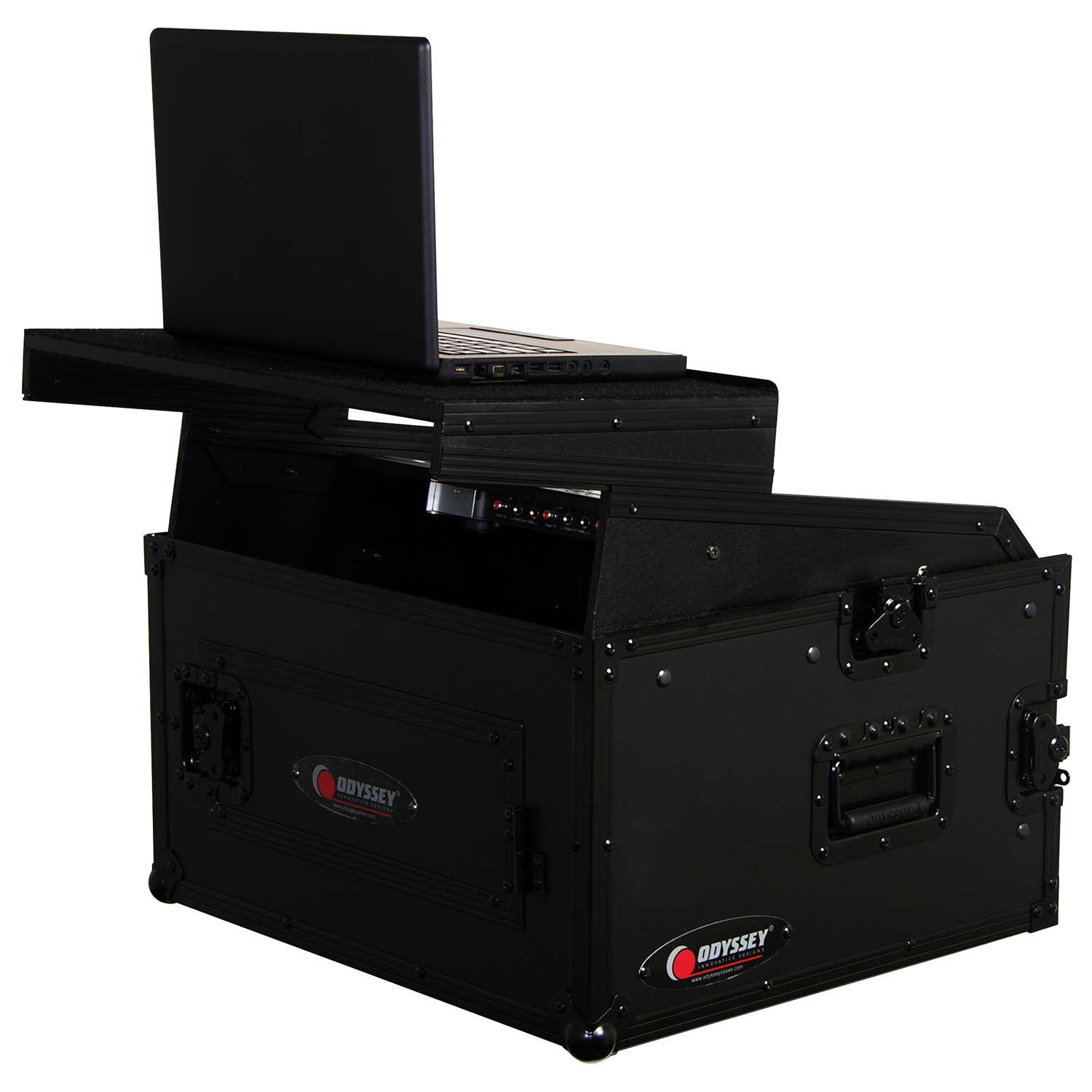 Black 10U Top Slanted 4U Vertical Combo Rack with Gliding Platform - Image 2