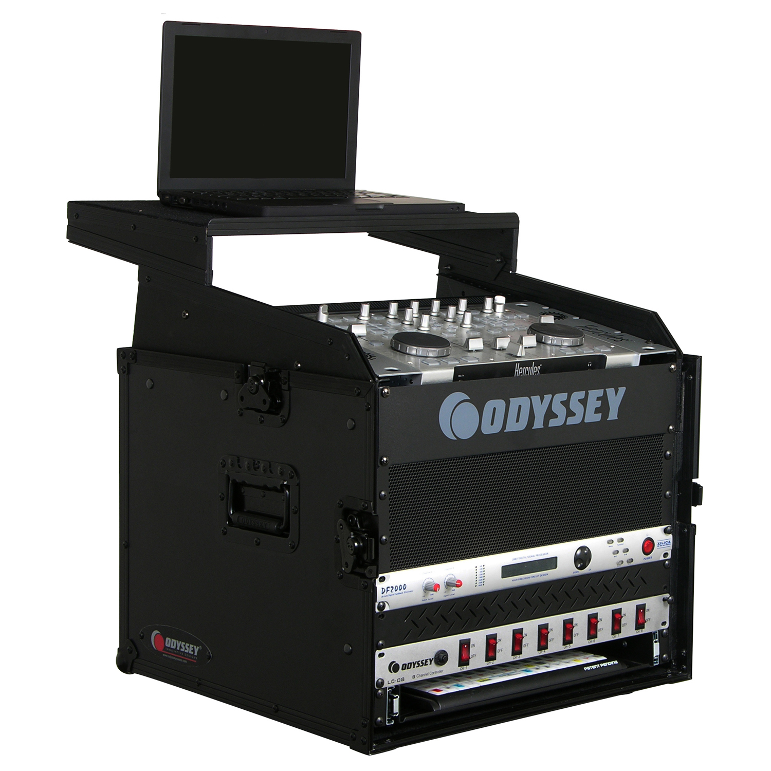 Black 10U Top Slanted 6U Vertical Combo Rack with Gliding Platform