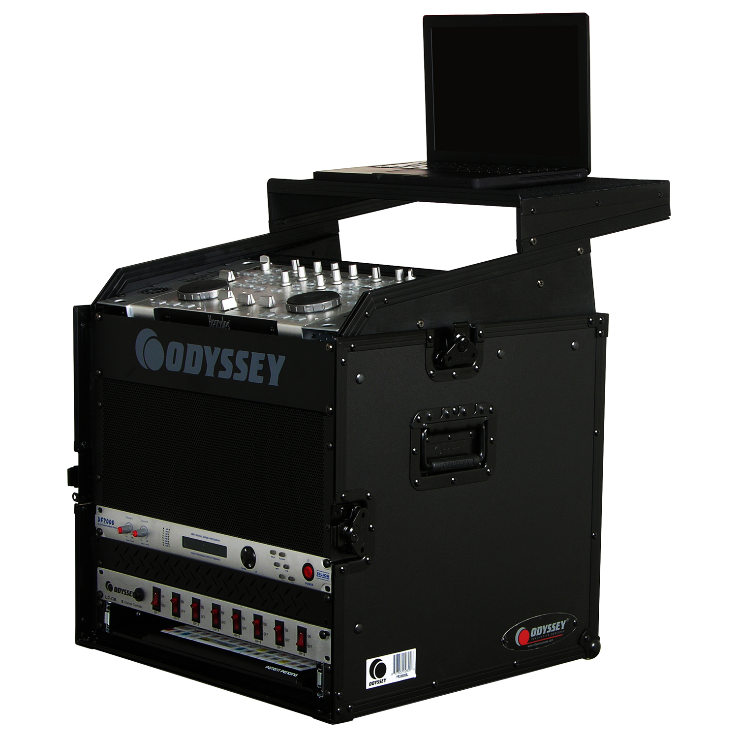 Black 10U Top Slanted 8U Vertical Combo Rack with Gliding Platform