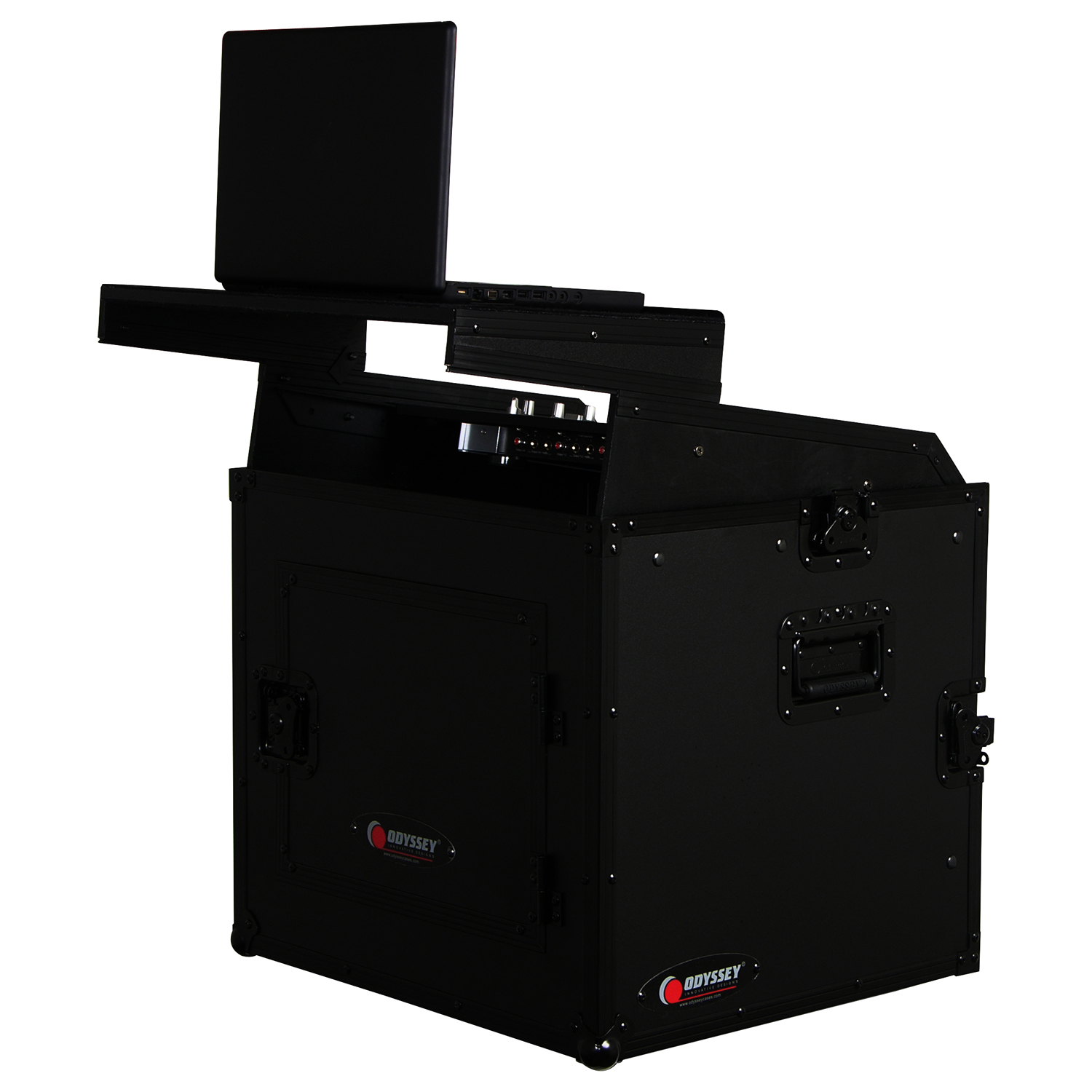 Black 10U Top Slanted 8U Vertical Combo Rack with Gliding Platform - Image 2