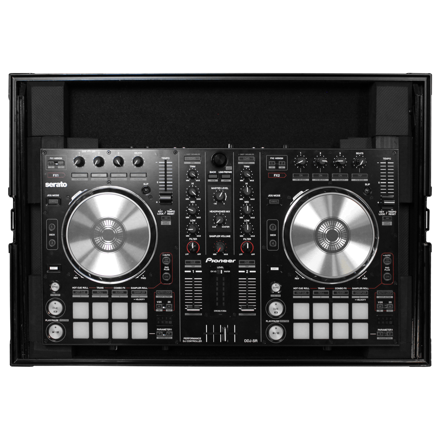 Black Low Profile Pioneer DDJ-RR / DDJ-SR / DDJ-SR2 Flight Case with Glide Platform - Image 15