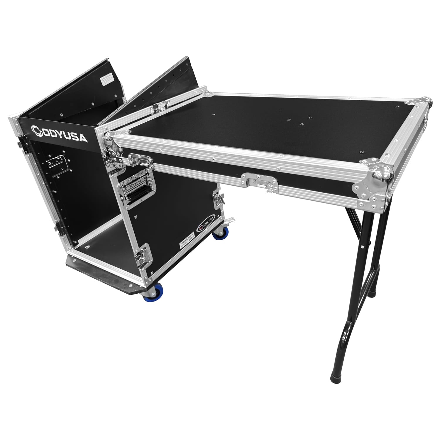 11U Top Slanted 12U Vertical Pro Combo Rack with Side Table and Casters - Image 4