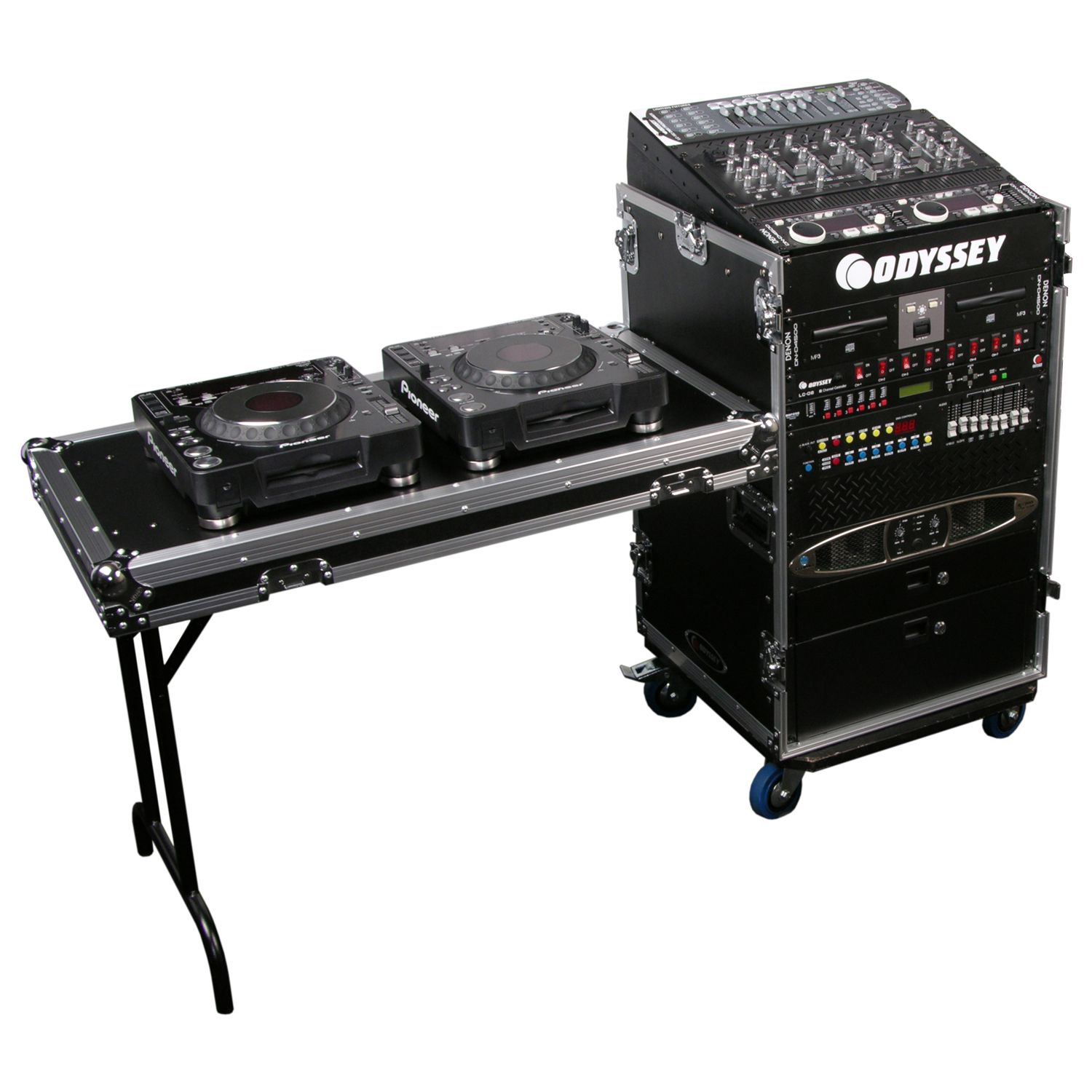 11U Top Slanted 16U Vertical Pro Combo Rack with Side Table and Casters - Image 2
