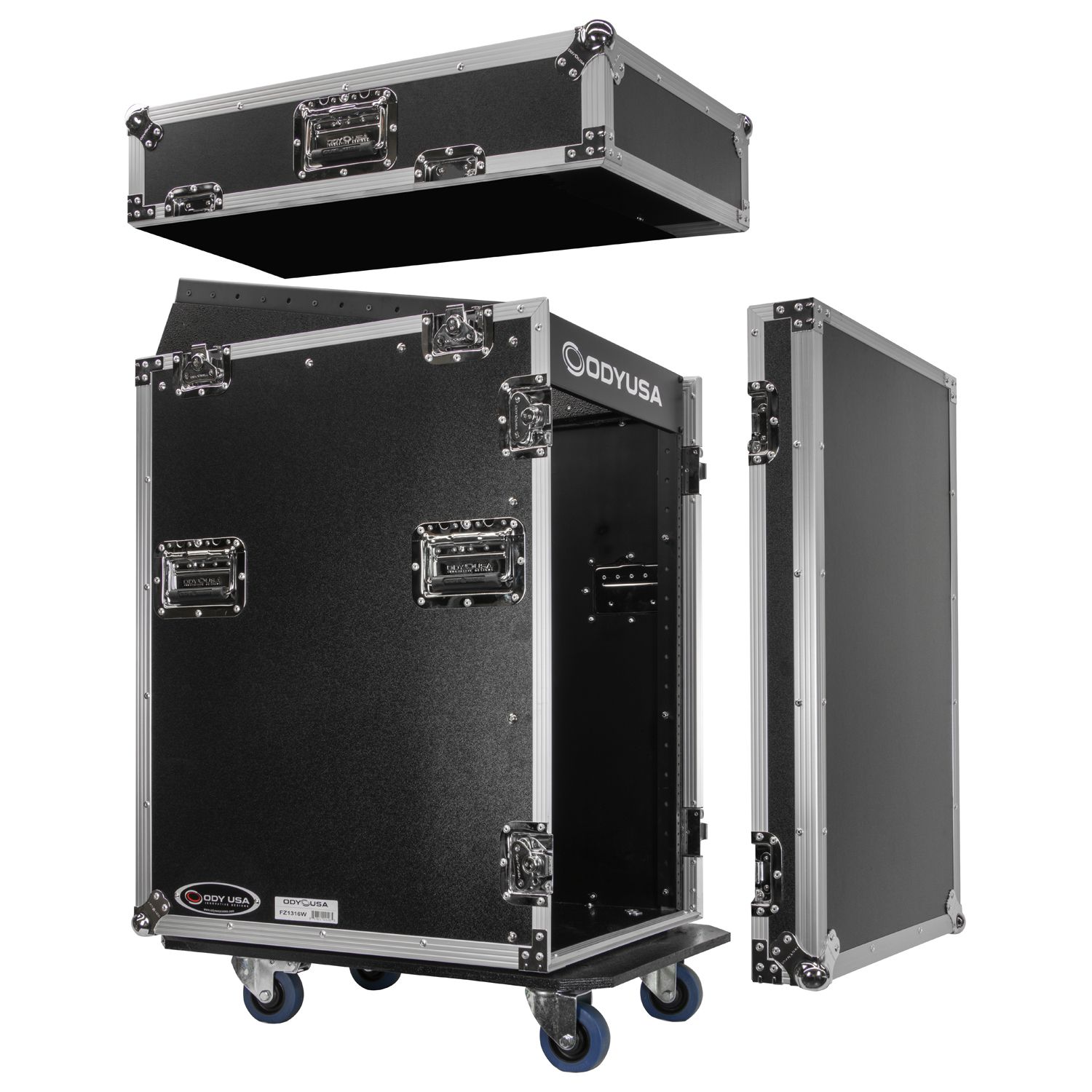 13U Top Slanted 16U Vertical Pro Combo Rack with Casters - Image 2