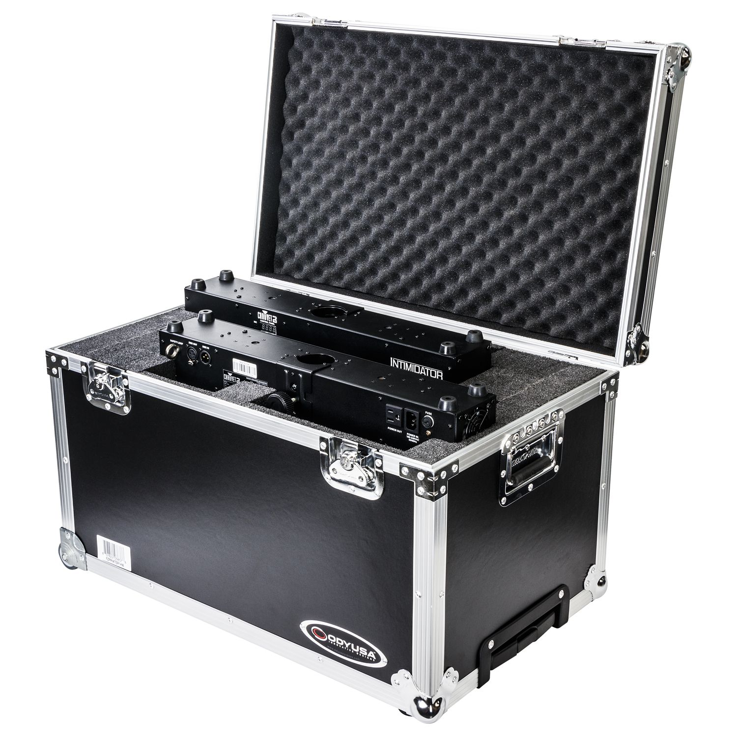 Dual Chauvet Intimidator Spot Duo 155 Flight Case with Pullout Handle and Wheels