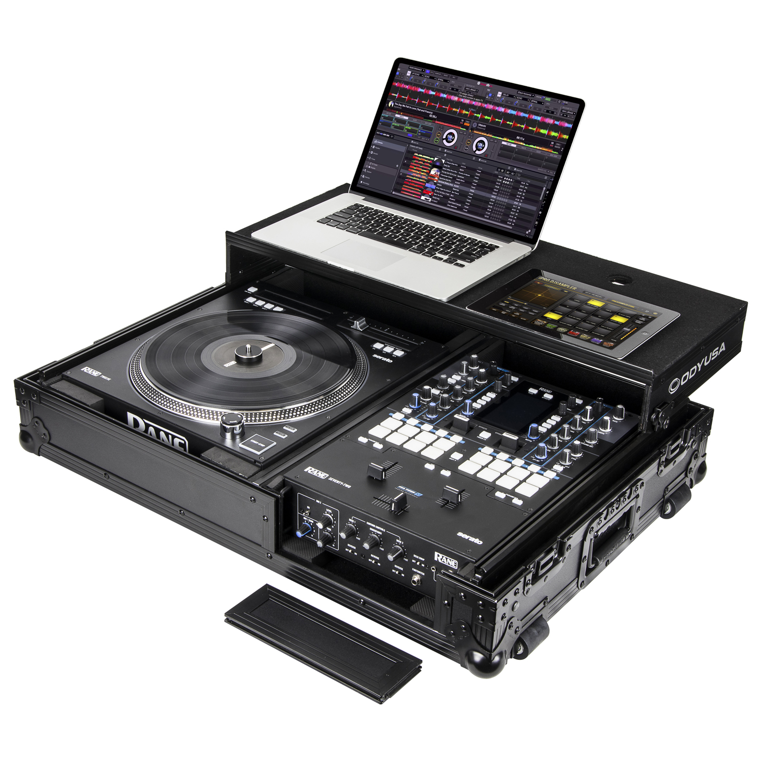 Black Reversible Compact Rane Twelve and Rane Seventy / Seventy-Two Battle DJ Coffin Flight Case with Glide Platform