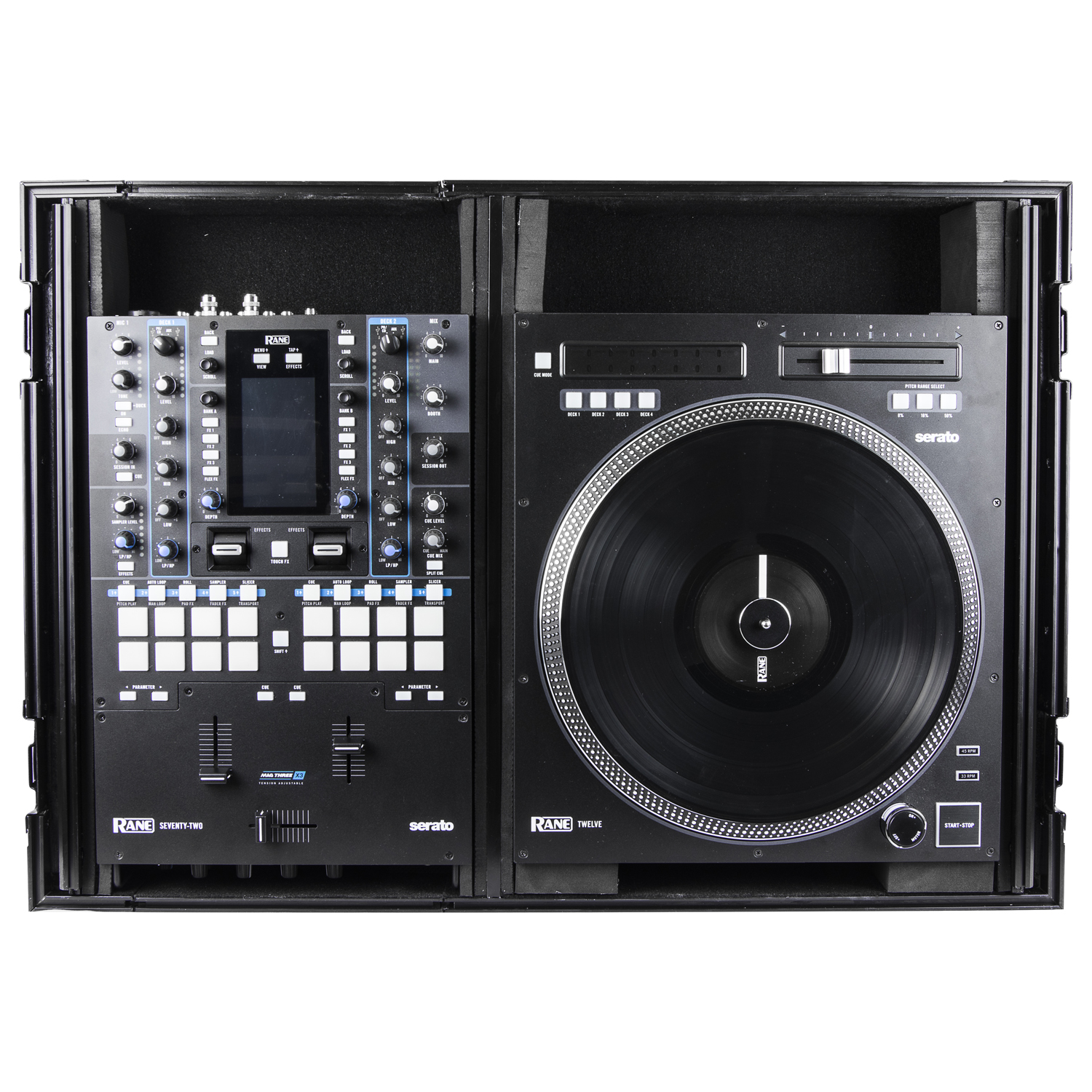 Black Reversible Compact Rane Twelve and Rane Seventy / Seventy-Two Battle DJ Coffin Flight Case with Glide Platform - Image 11