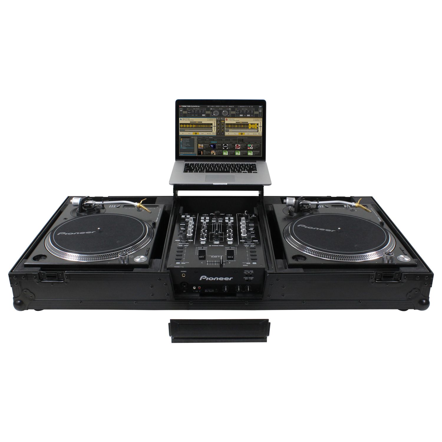Black Low Profile 10" Format DJ Mixer and Two Battle Position Turntables Flight Coffin Case with Wheels and Glide Platform - Image 2