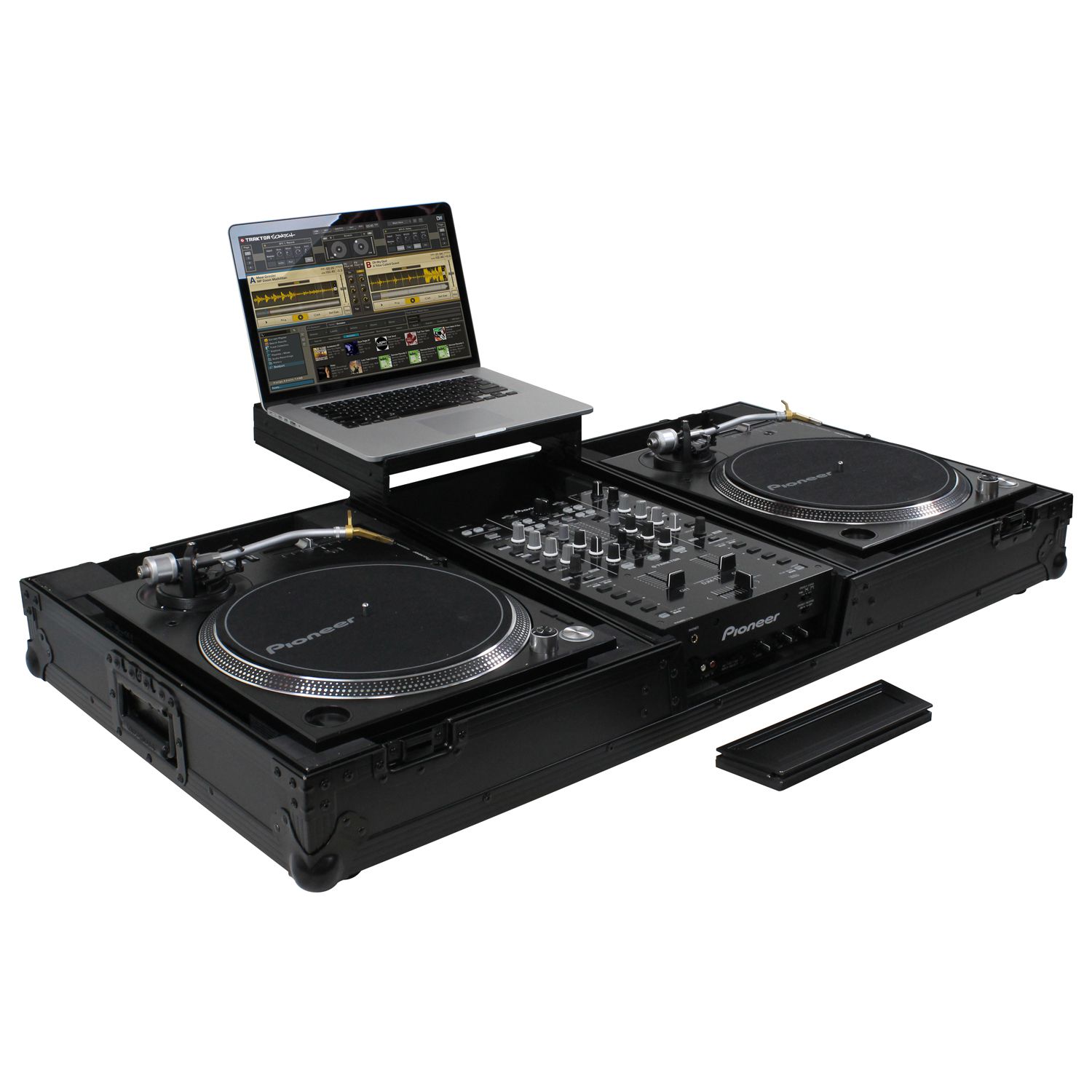 Black Low Profile 10" Format DJ Mixer and Two Battle Position Turntables Flight Coffin Case with Wheels and Glide Platform - Image 3