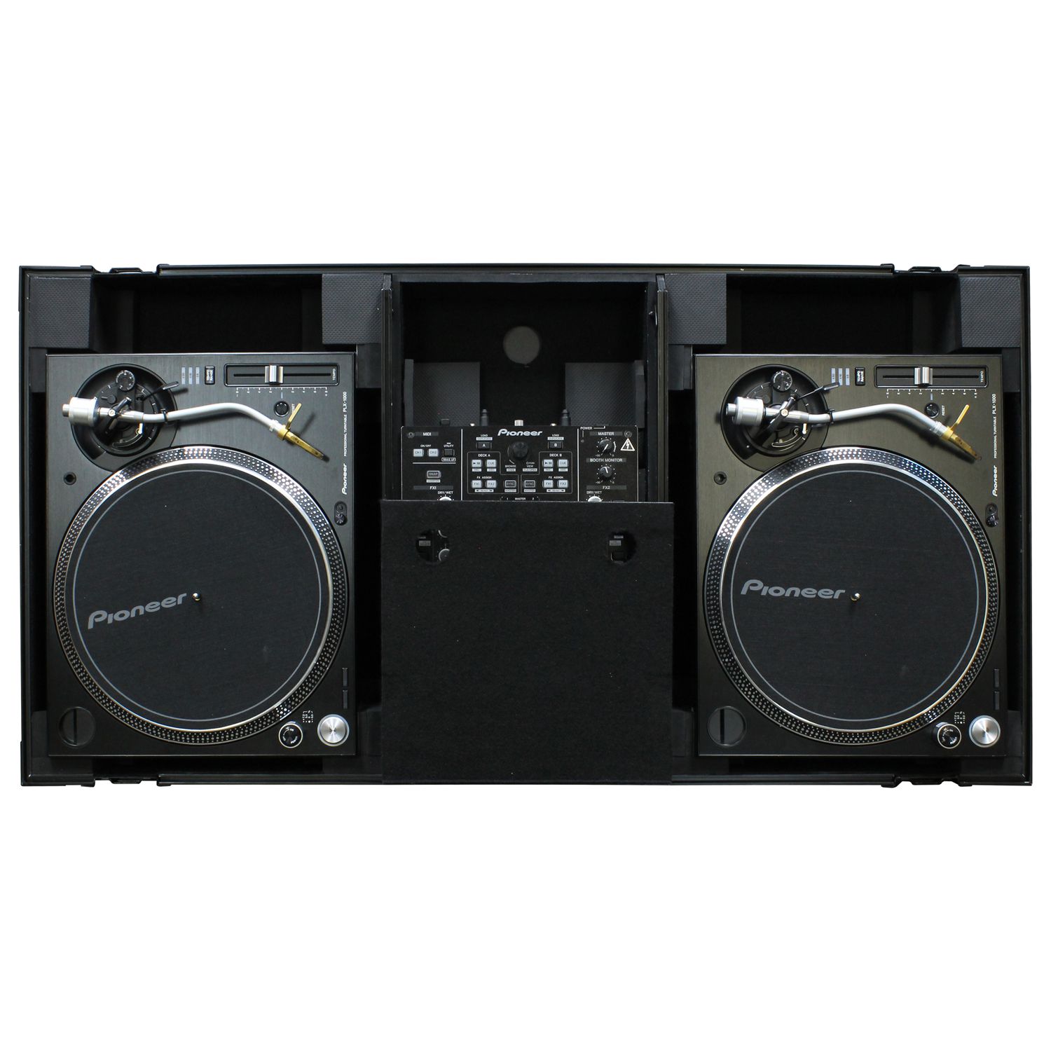 Black Low Profile 10" Format DJ Mixer and Two Battle Position Turntables Flight Coffin Case with Wheels and Glide Platform - Image 5
