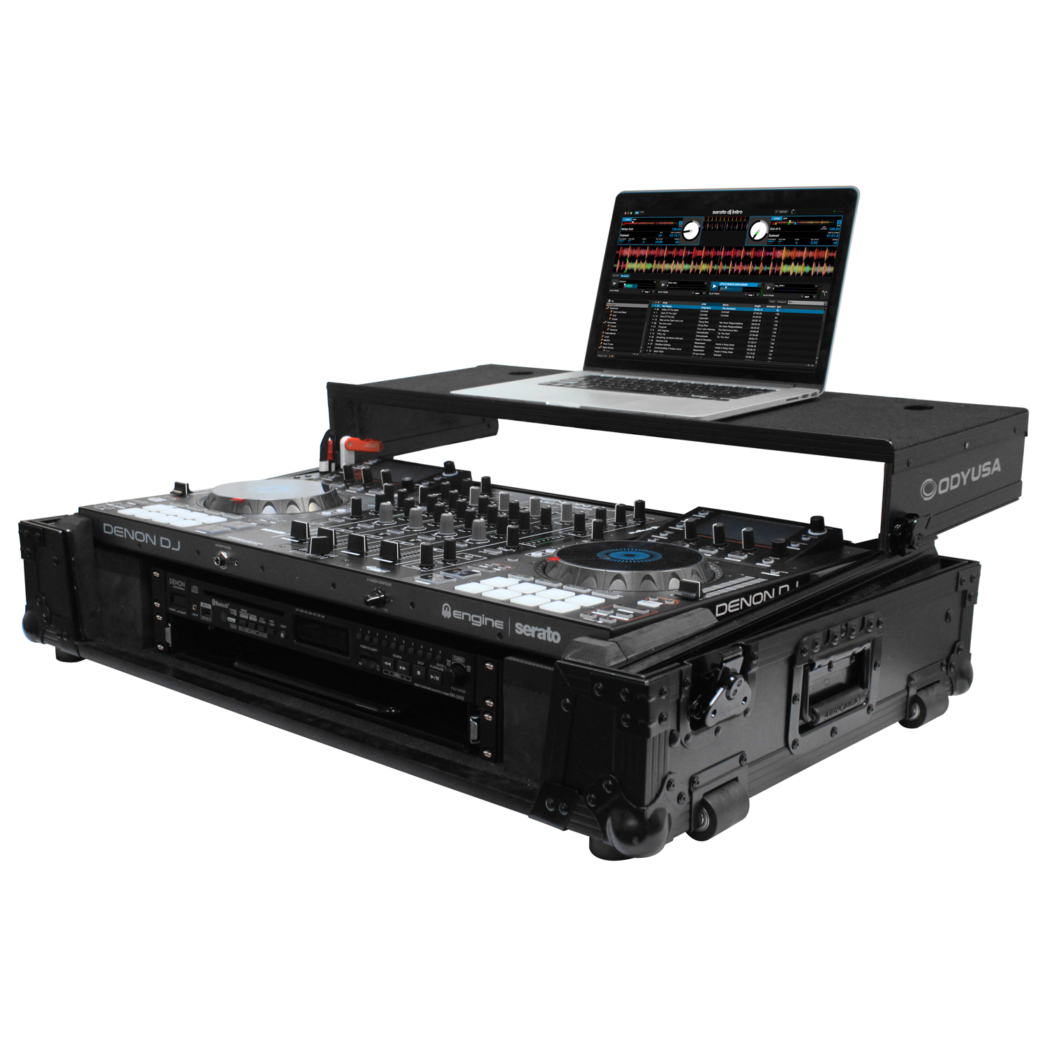 Black Denon MCX8000 Flight Case with 2U Rack Space, Wheels, and Glide Platform - Image 2