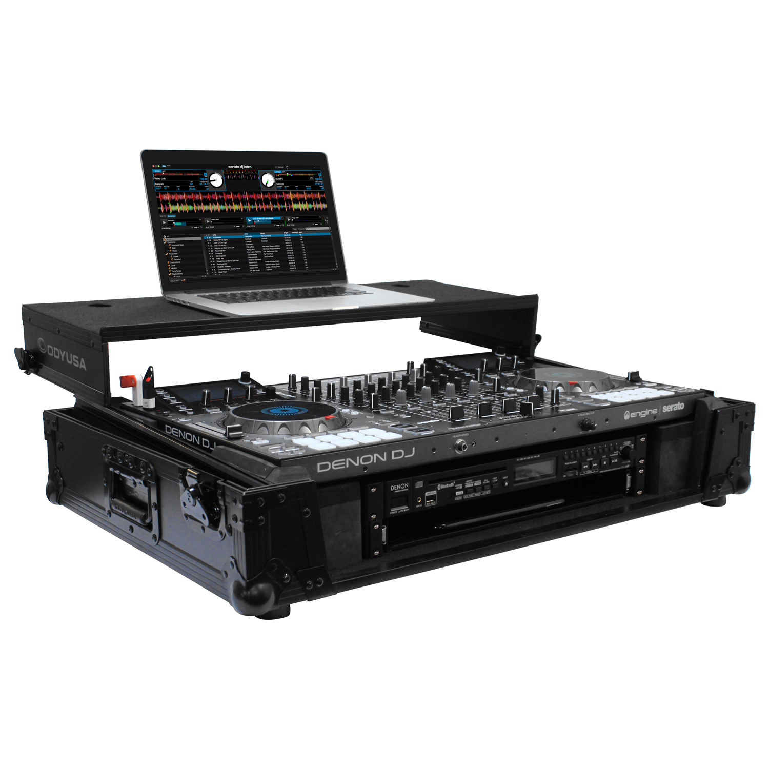 Black Denon MCX8000 Flight Case with 2U Rack Space, Wheels, and Glide Platform - Image 4