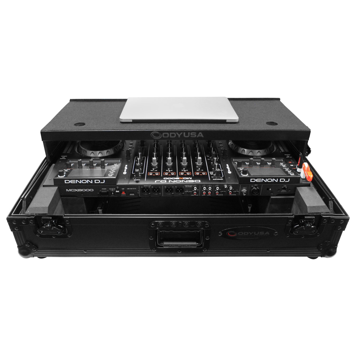 Black Denon MCX8000 Flight Case with 2U Rack Space, Wheels, and Glide Platform - Image 5