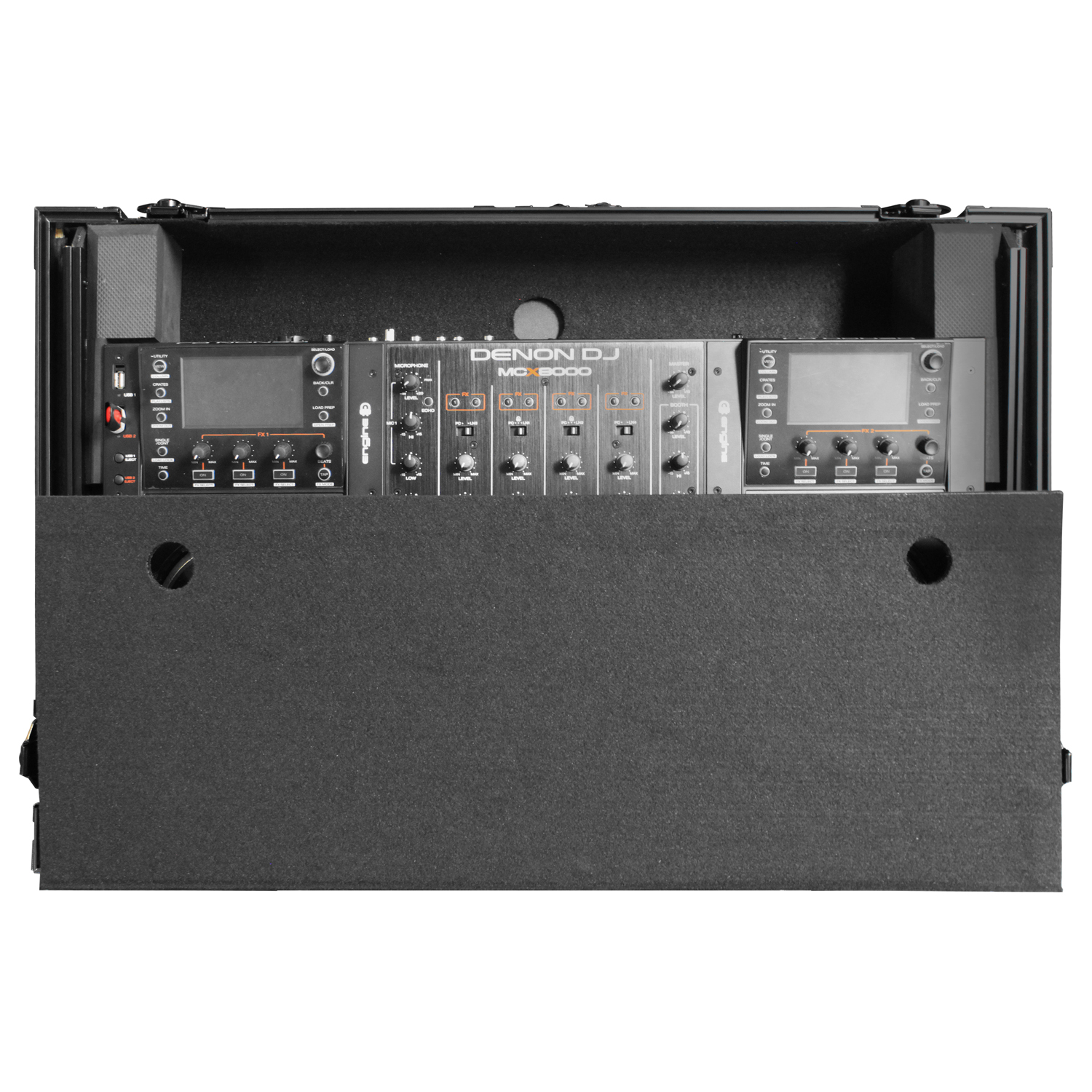 Black Denon MCX8000 Flight Case with 2U Rack Space, Wheels, and Glide Platform - Image 6