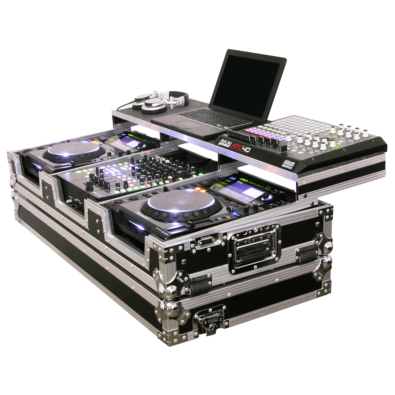Universal 12" Format DJ Mixer and Two Large Format Media Players Flight Coffin Case with Full Glide Platform - Image 2