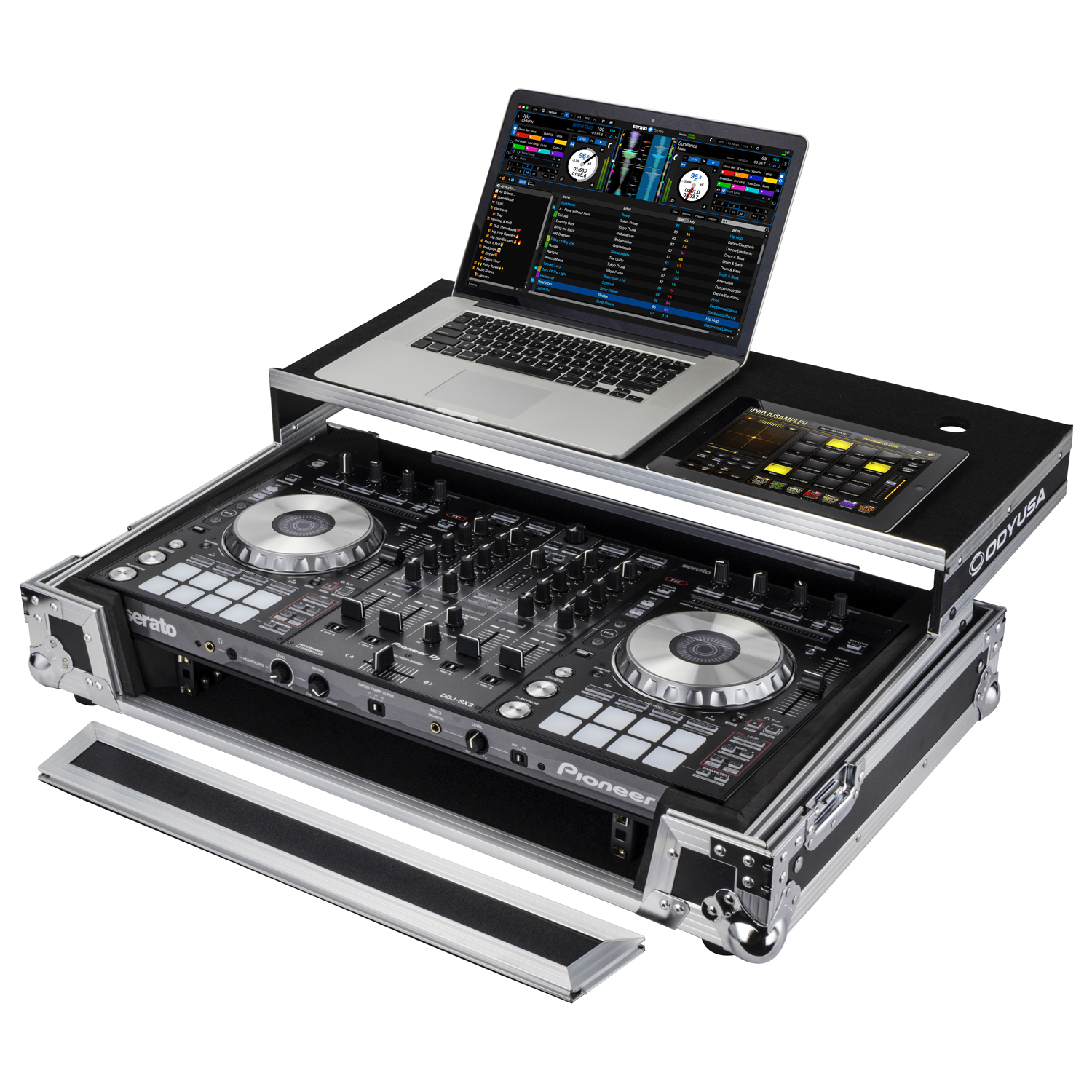 Pioneer DDJ-RX / SX / SX2 / SX3 Flight Case with 1U Rack Space and Glide Platform