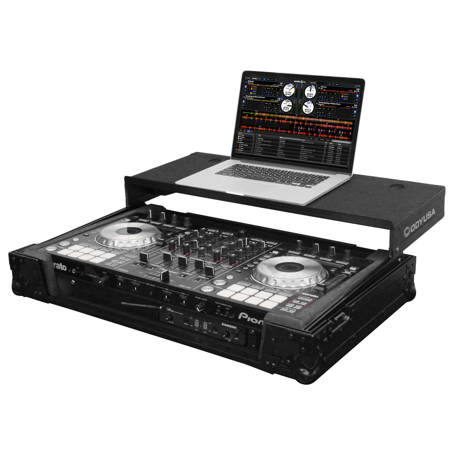 Black Pioneer DDJ-RX / SX / SX2 / SX3 Flight Case with 1U Rack Space and Glide Platform