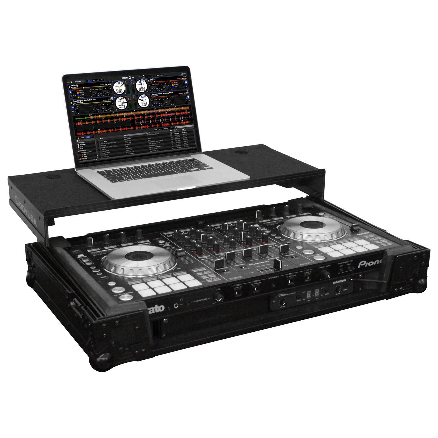 Black Pioneer DDJ-RX / SX / SX2 / SX3 Flight Case with 1U Rack Space and Glide Platform - Image 4