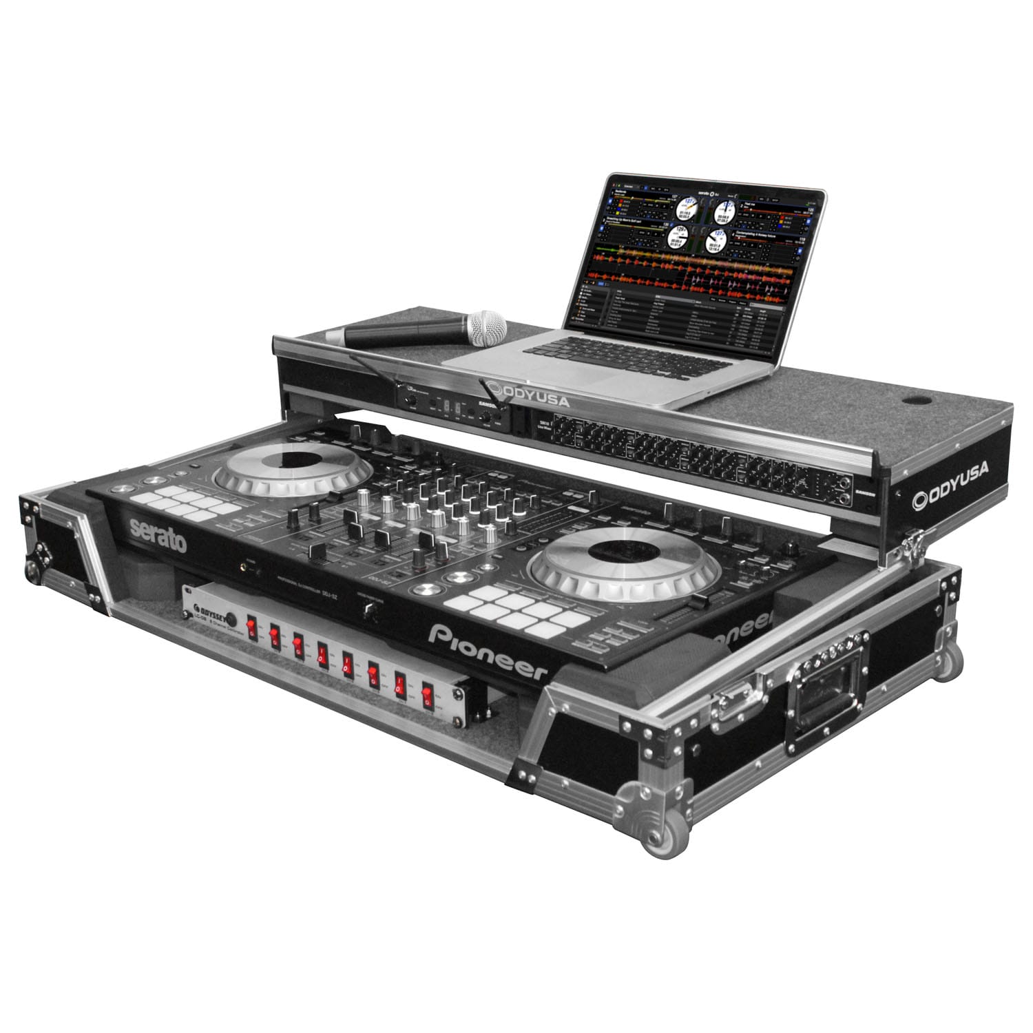 PIONEER DDJ-RZ / DDJ-SZ / DDJ-SZ2 DJ CONTROLLER CASE FEATURING CORNER WHEELS AND THREE 1U RACK SPACES PREMIUM EDITION FLIGHT ZONE GLIDE STYLE SERIES
